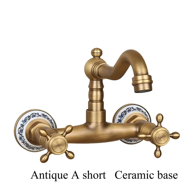 Antique brass ceramic wall mount faucet kitchen vintage porcelain