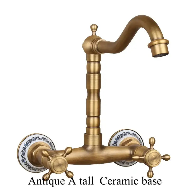 Antique brass ceramic wall mount faucet kitchen vintage porcelain