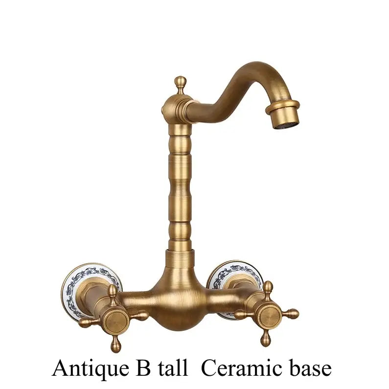 Antique brass ceramic wall mount faucet kitchen vintage porcelain