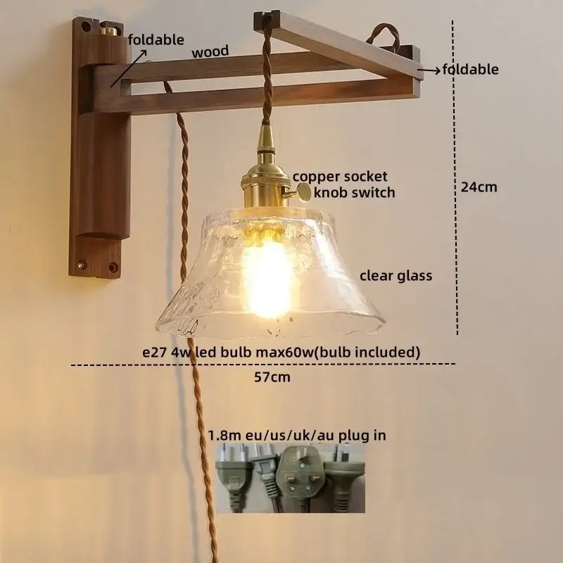 Antique brass ceramic walnut wall sconce with scalloped shade bedroom