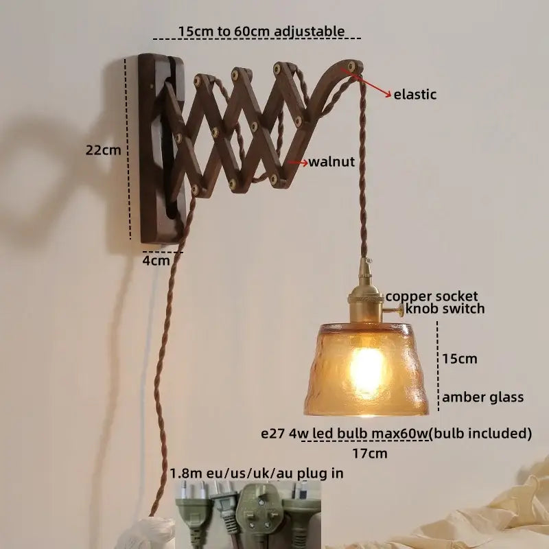 Antique brass ceramic walnut wall sconce with scalloped shade bedroom
