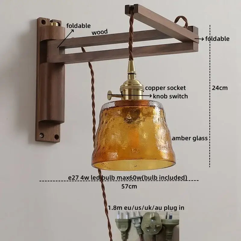 Antique brass ceramic walnut wall sconce with scalloped shade bedroom