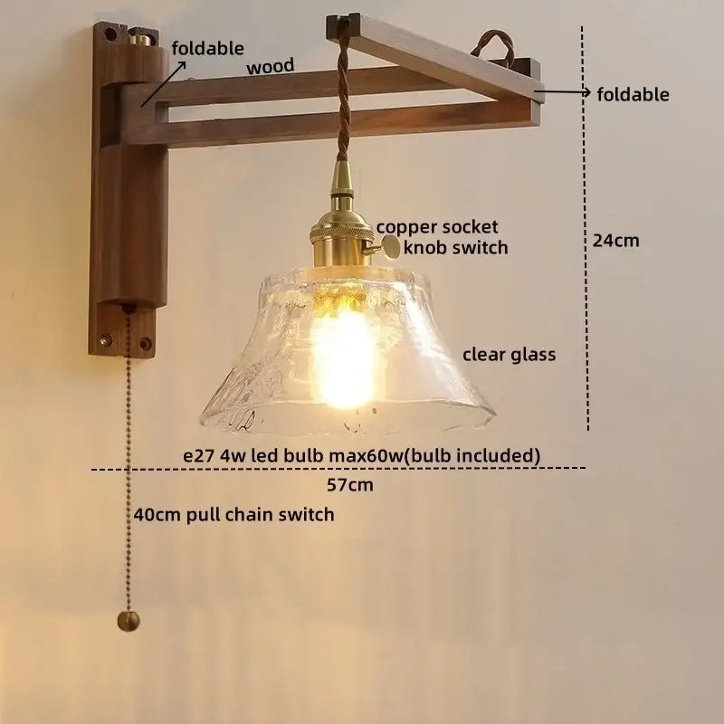 Antique brass ceramic walnut wall sconce with scalloped shade bedroom