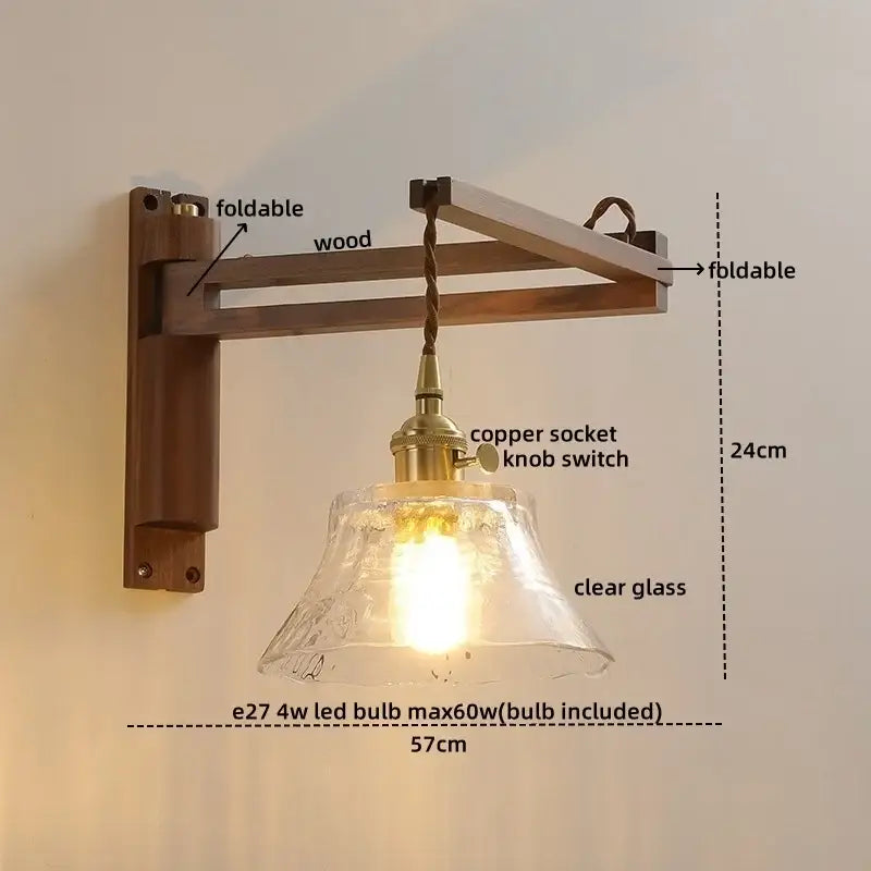 Antique brass ceramic walnut wall sconce with scalloped shade bedroom
