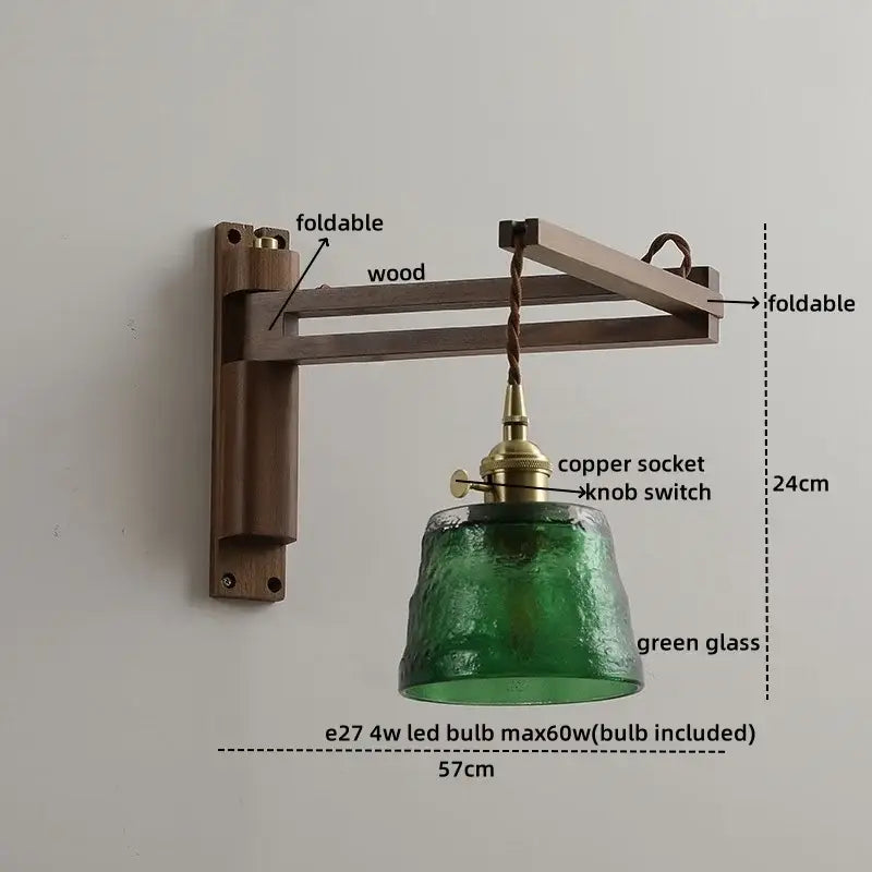 Antique brass ceramic walnut wall sconce with scalloped shade bedroom