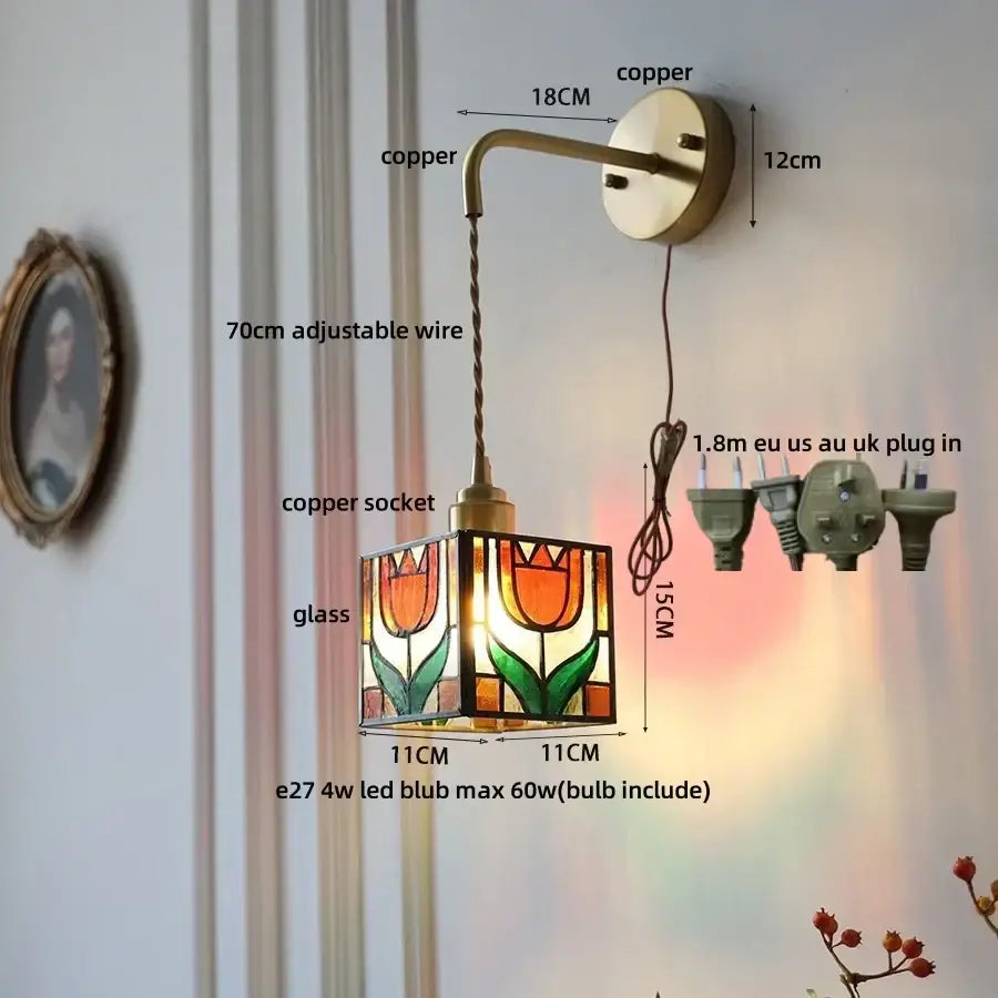 Antique brass clear flower acrylic wall lamp for bedroom stair light