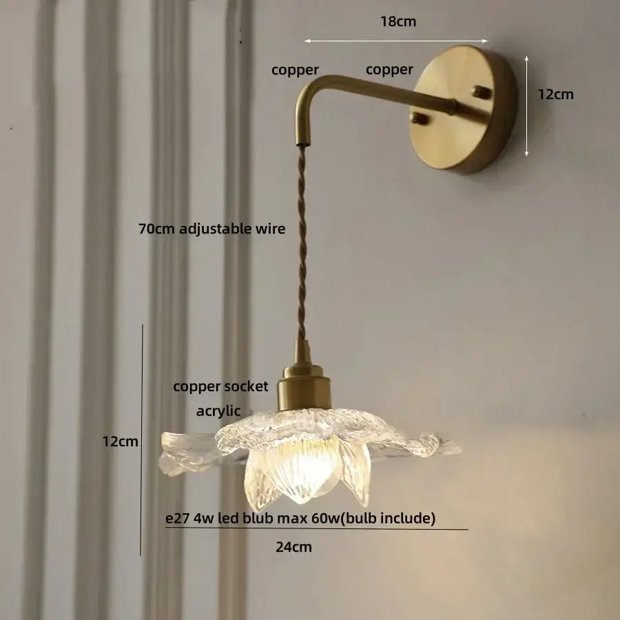 Antique brass clear flower acrylic wall lamp for bedroom stair light