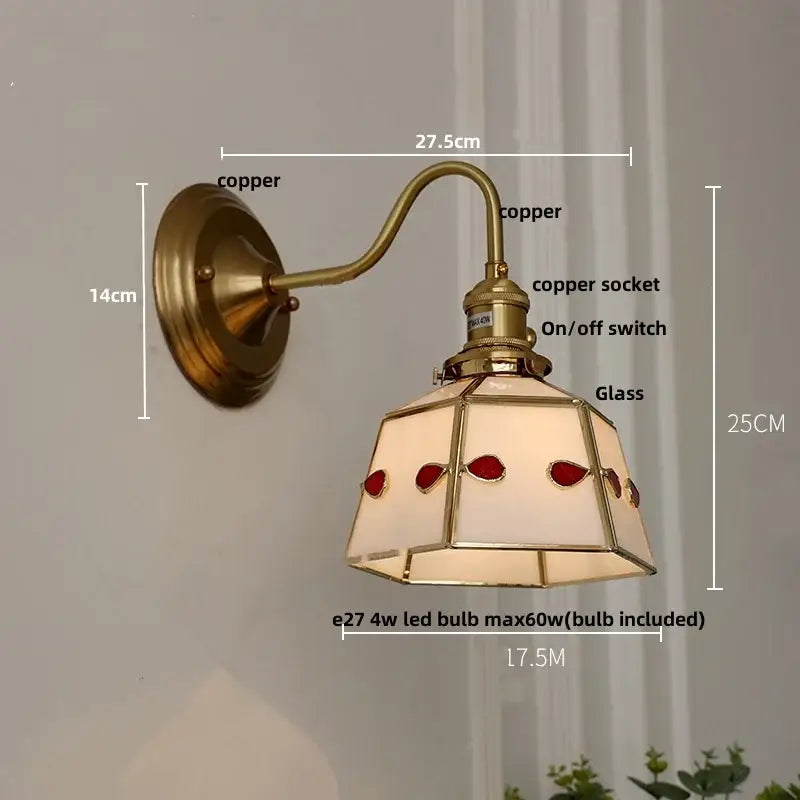Antique brass clover glass brass wall sconce dining room light
