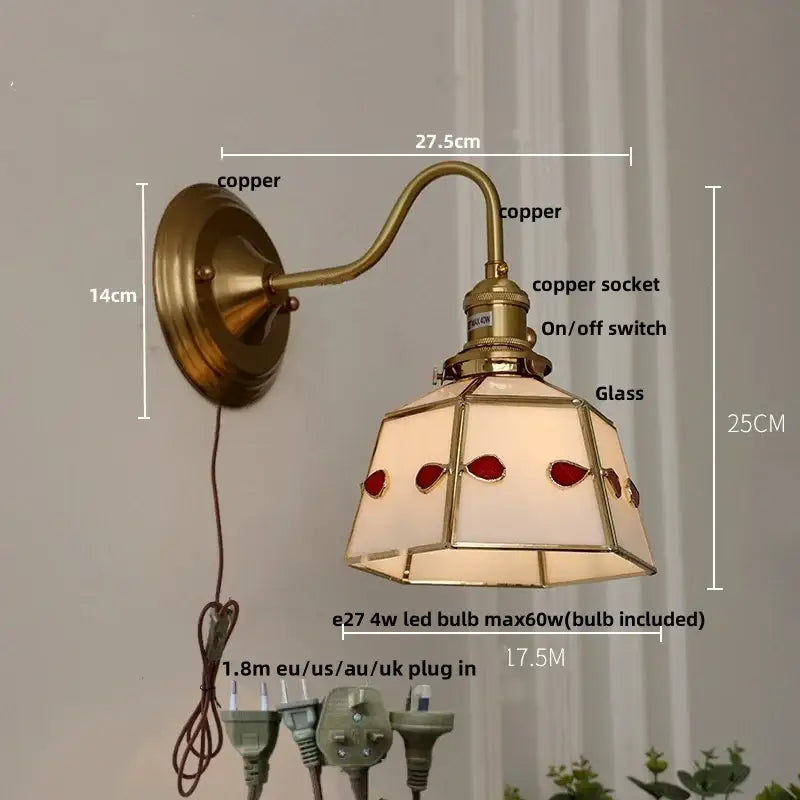 Antique brass clover glass brass wall sconce dining room light