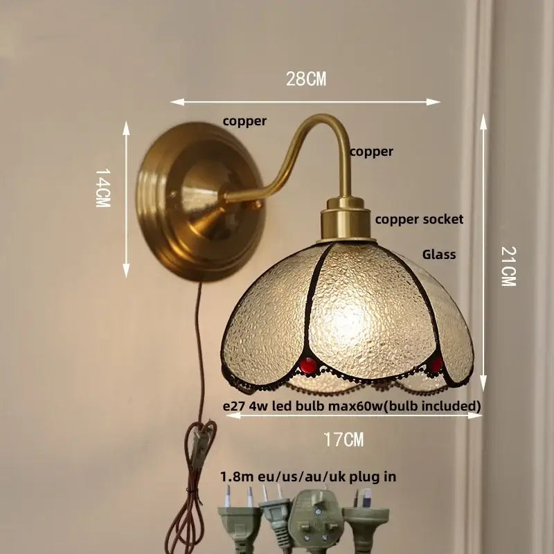 Antique brass clover glass brass wall sconce dining room light