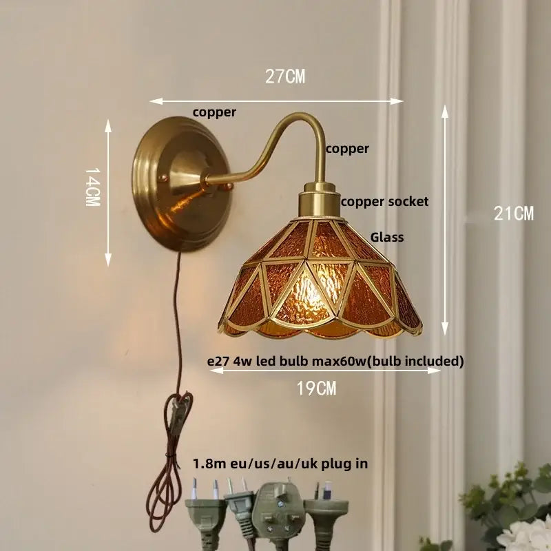 Antique brass clover glass brass wall sconce dining room light