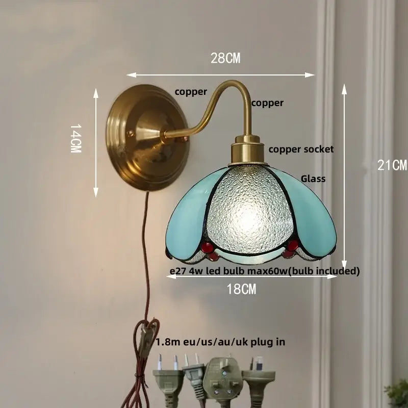 Antique brass clover glass brass wall sconce dining room light