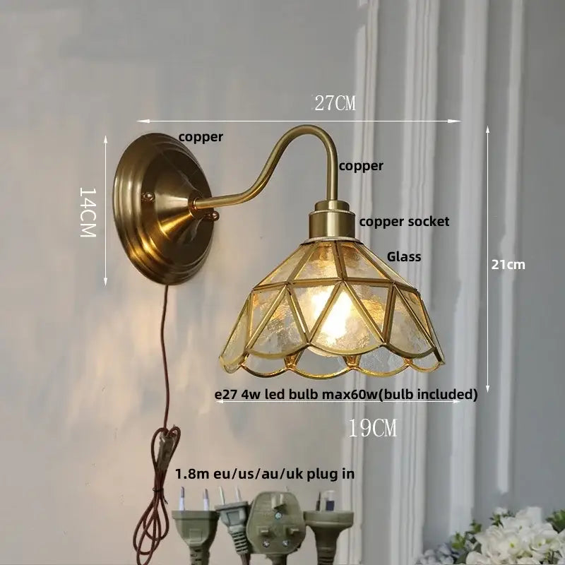 Antique brass clover glass brass wall sconce dining room light