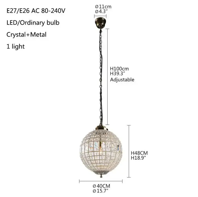 Antique brass crystal empire ball chandelier living room light