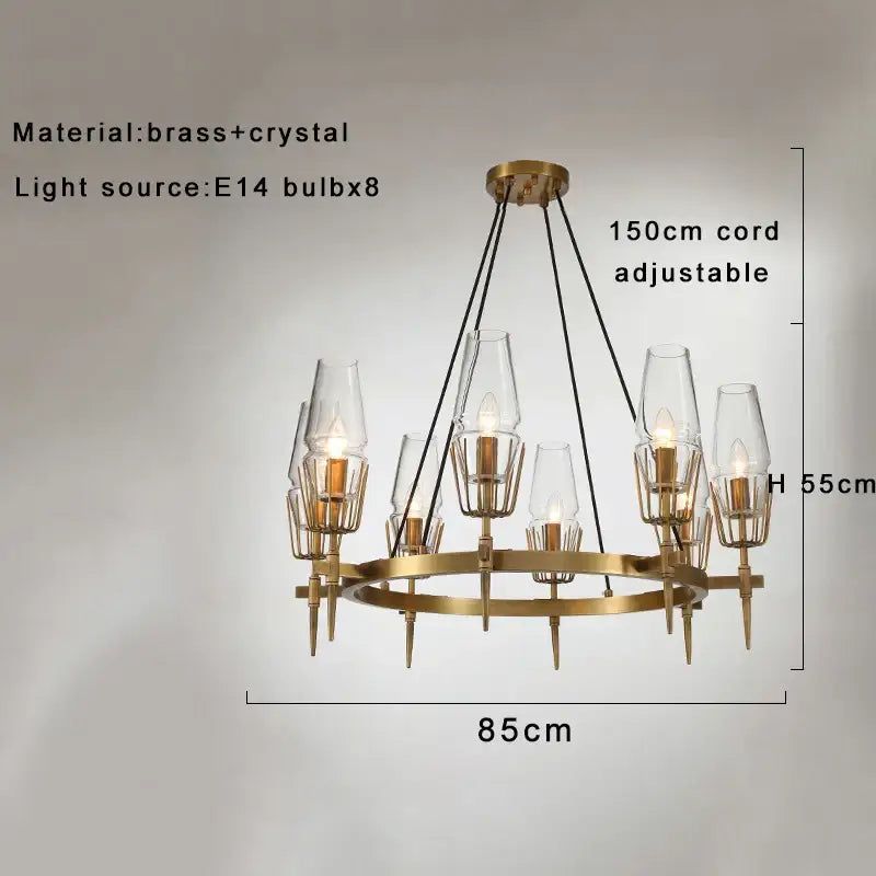 Antique brass crystal glass wall light for bedroom and bath