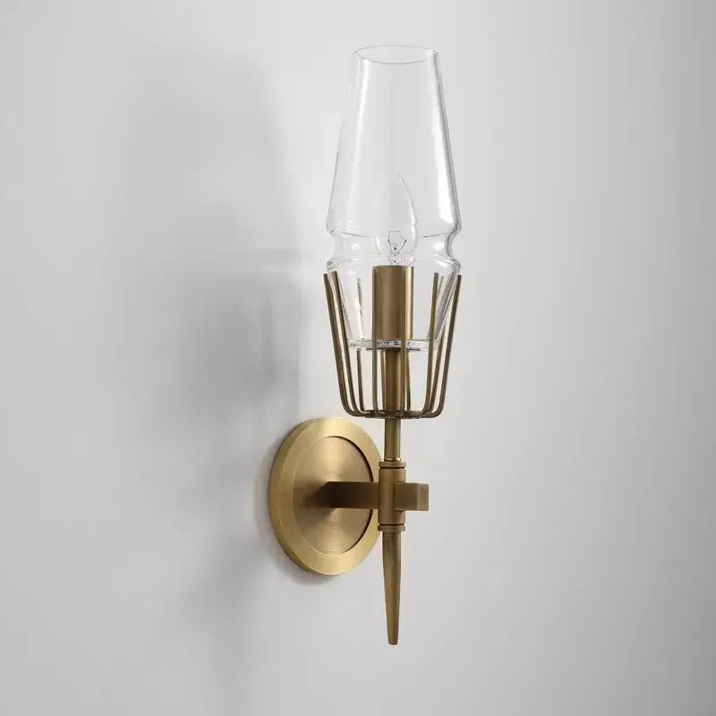 Antique brass crystal glass wall light for bedroom and bath