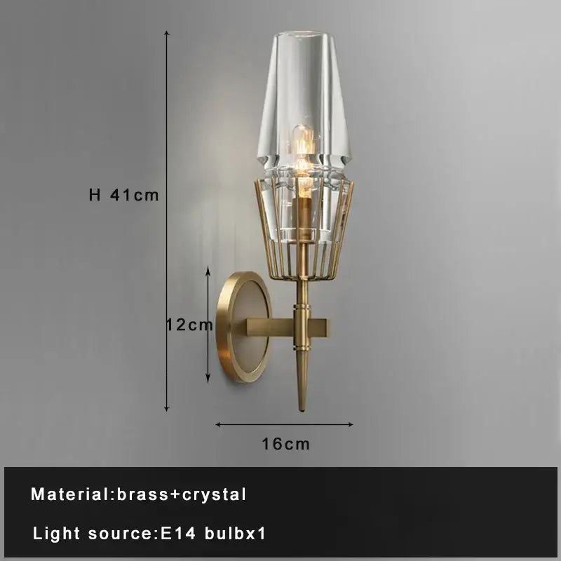 Antique brass crystal glass wall light for bedroom and bath