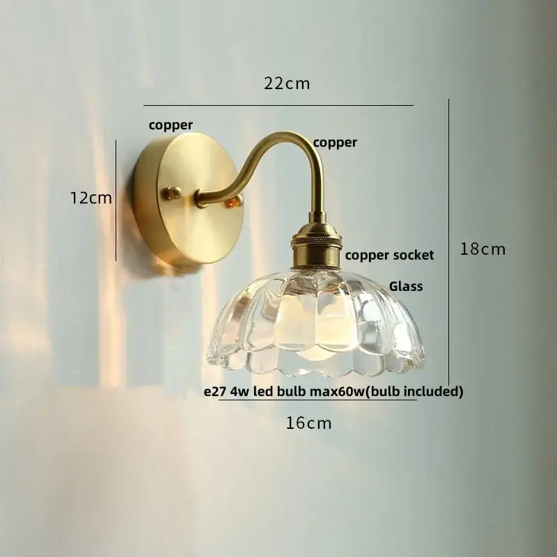 Antique brass crystal led wall sconce bedroom pull chain light