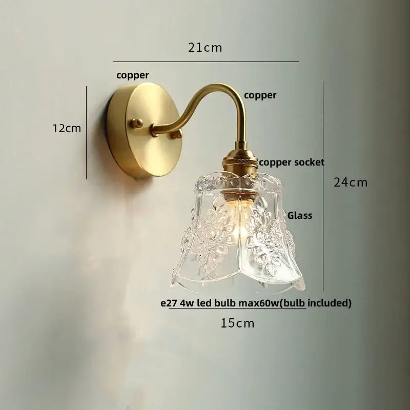 Antique brass crystal led wall sconce bedroom pull chain light