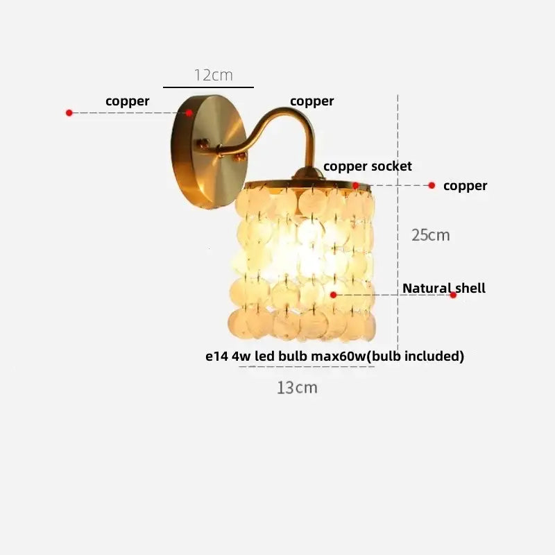 Antique brass crystal led wall sconce bedroom pull chain light
