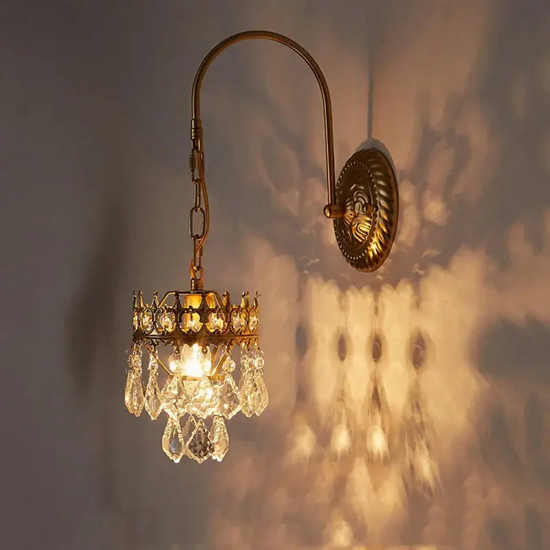 Antique brass crystal wall lamp bedroom luxury sconce
