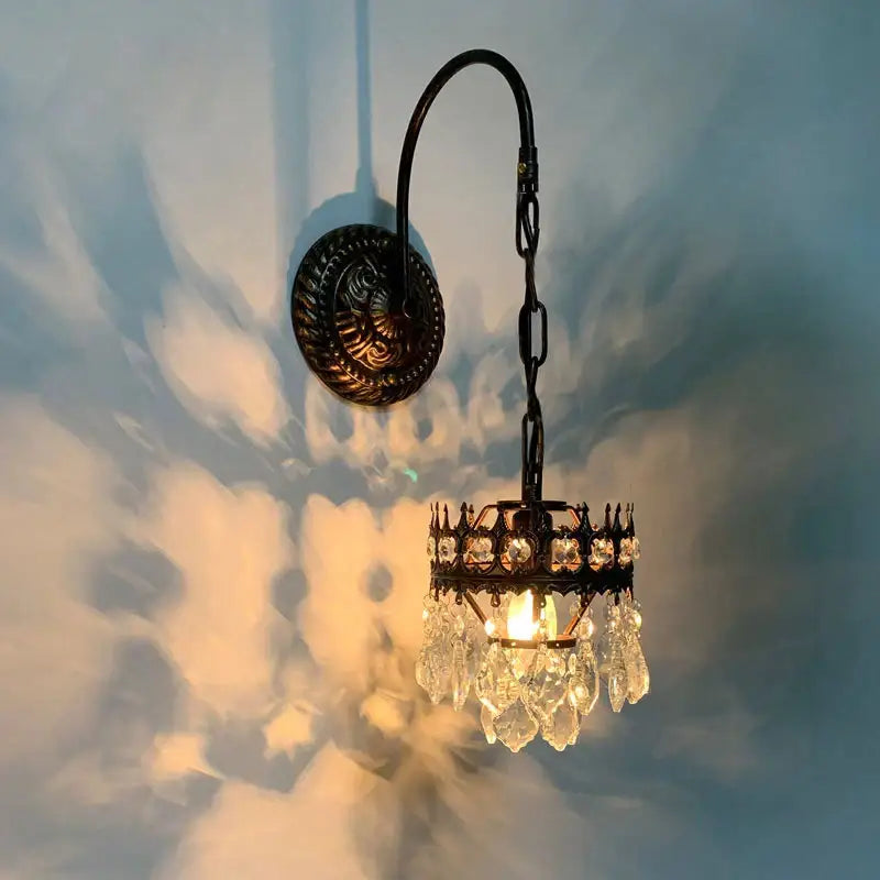 Antique brass crystal wall lamp bedroom luxury sconce