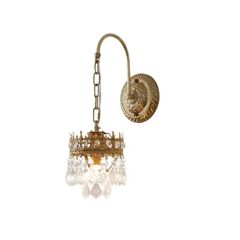 Antique brass crystal wall lamp bedroom luxury sconce