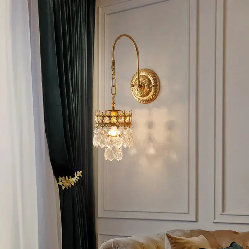 Antique brass crystal wall lamp bedroom luxury sconce