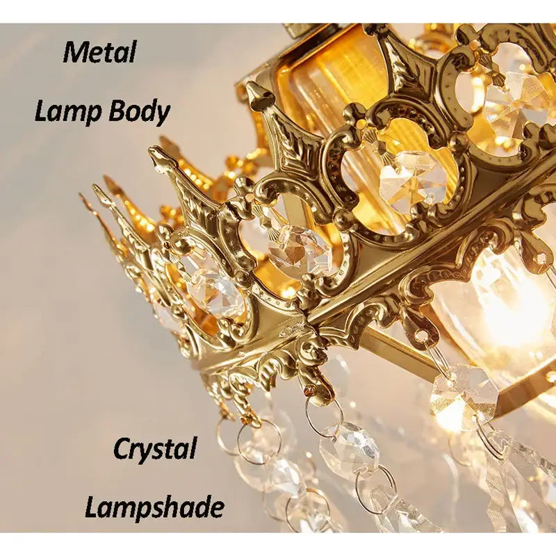 Antique brass crystal wall lamp bedroom luxury sconce