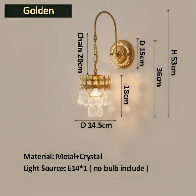 Antique brass crystal wall lamp bedroom luxury sconce