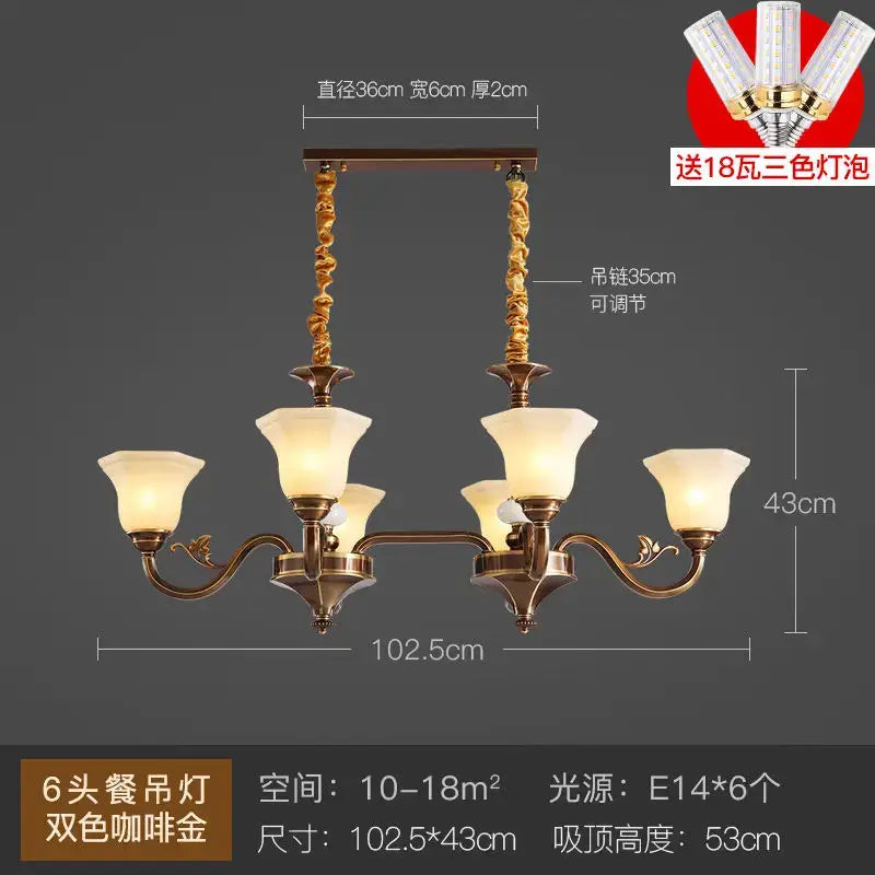 Antique brass decorbites coffee colored three headed pendant light dining room