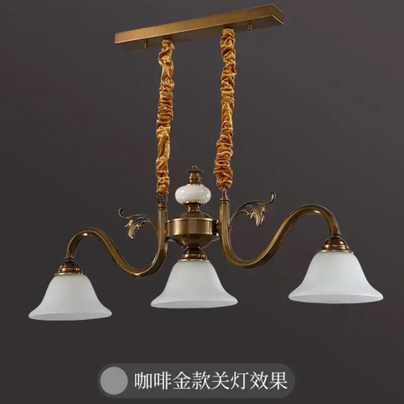 Antique brass decorbites coffee colored three headed pendant light dining room