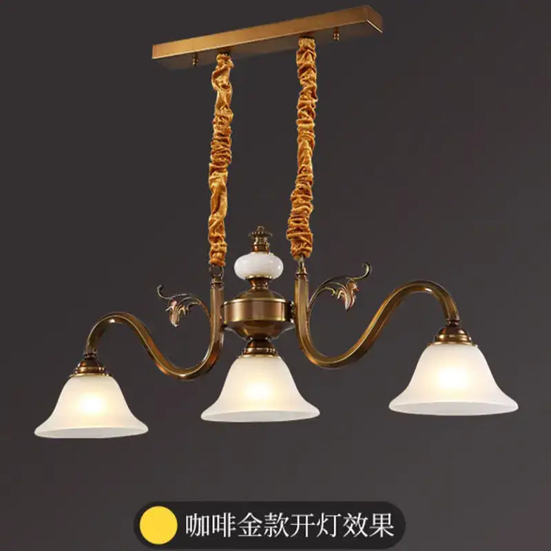Antique brass decorbites coffee colored three headed pendant light dining room