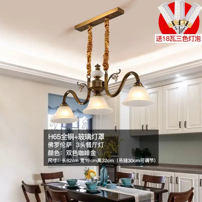 Antique brass decorbites coffee colored three headed pendant light dining room