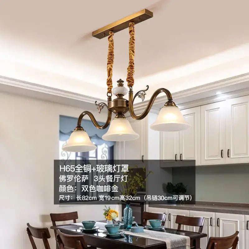 Antique brass decorbites coffee colored three headed pendant light dining room