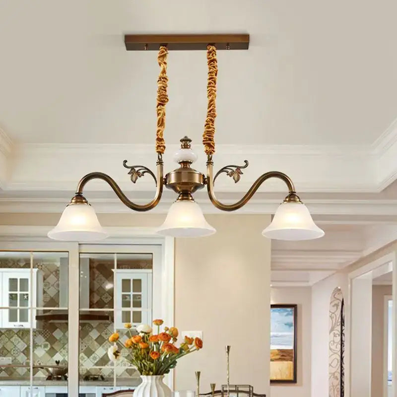 Antique brass decorbites coffee colored three headed pendant light dining room