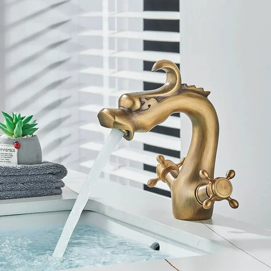 Antique brass decorbites dragon style bathroom basin faucet mixer tap