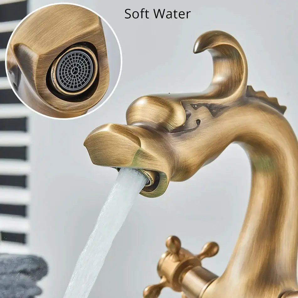 Antique brass decorbites dragon style bathroom basin faucet mixer tap