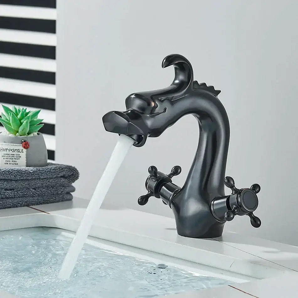 Antique brass decorbites dragon style bathroom basin faucet mixer tap