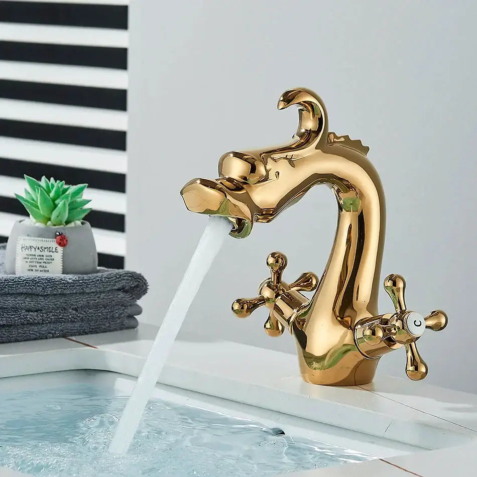 Antique brass decorbites dragon style bathroom basin faucet mixer tap