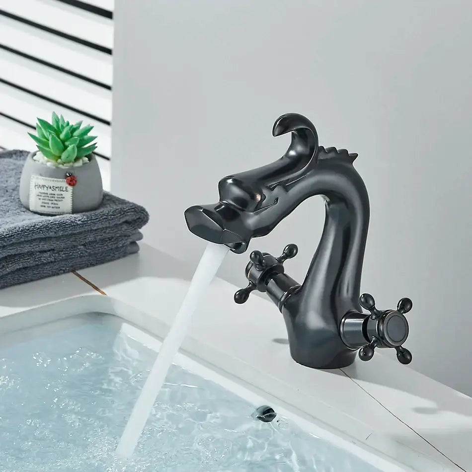 Antique brass decorbites dragon style bathroom basin faucet mixer tap