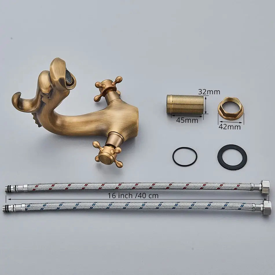 Antique brass decorbites dragon style bathroom basin faucet mixer tap