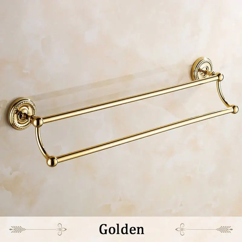 Antique brass double towel bar bathroom rack with ornate base