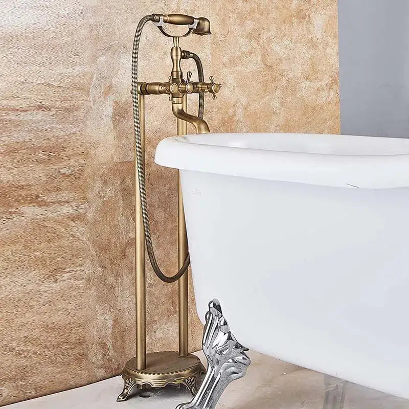 Antique brass dual ceramic handle freestanding tub faucet bathroom