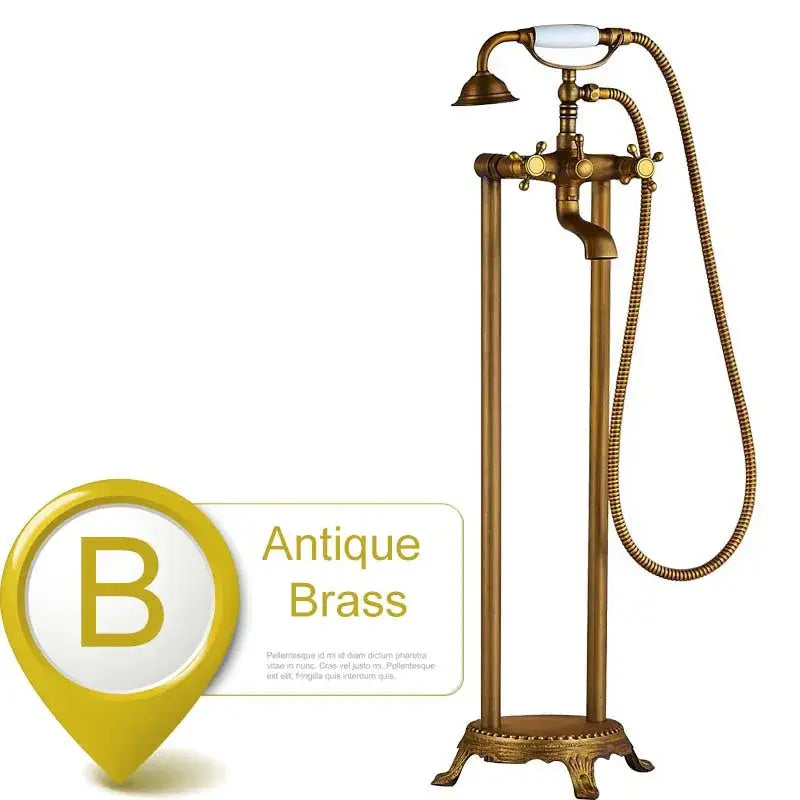 Antique brass dual ceramic handle freestanding tub faucet bathroom