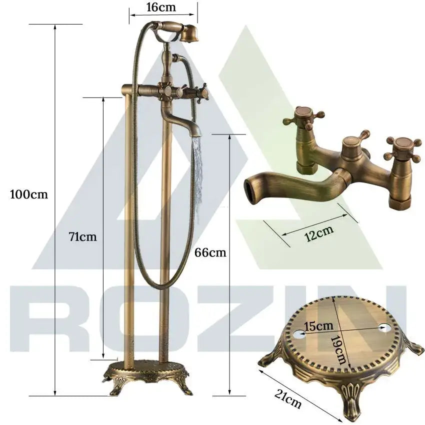 Antique brass dual ceramic handle freestanding tub faucet bathroom