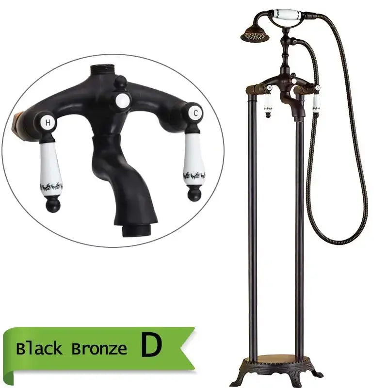 Antique brass dual handle floor mount bath set with handshower bathroom