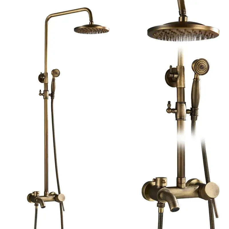 Antique brass dual handle shower faucet set with shelf bathroom