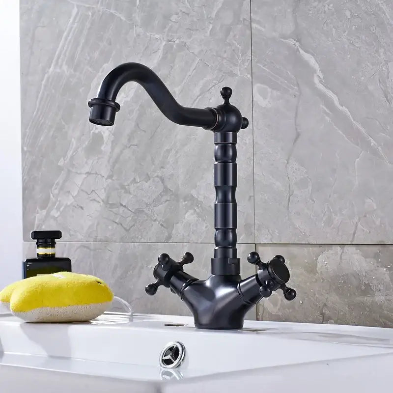 Antique brass dual handle swivel sink faucet for kitchen