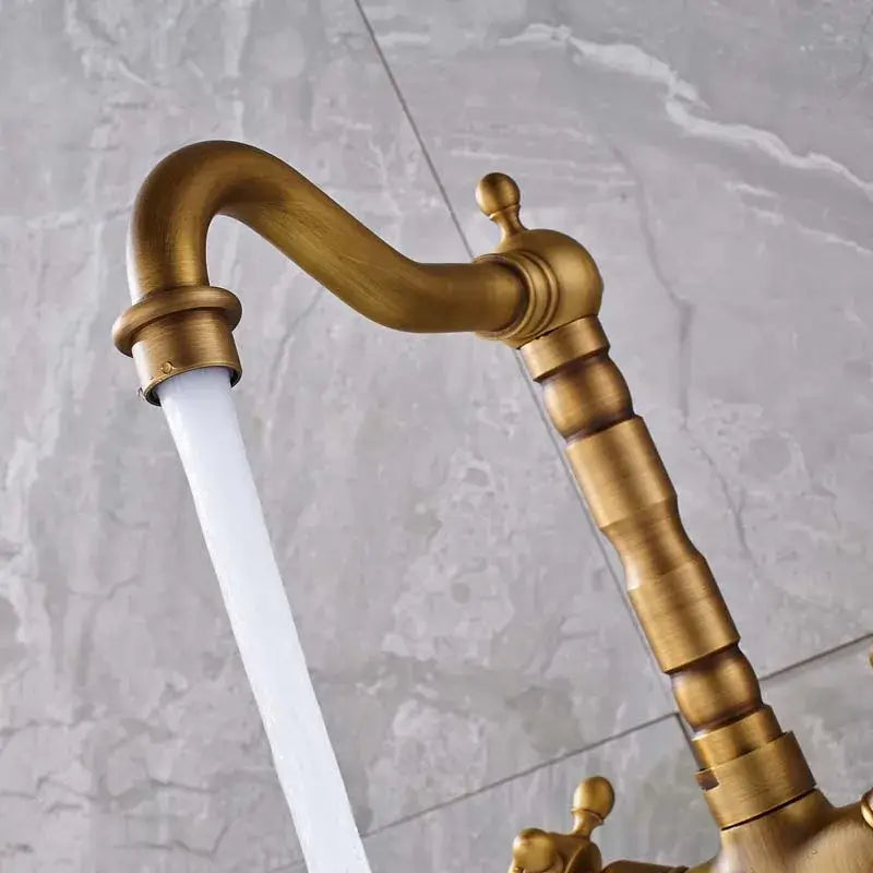 Antique brass dual handle swivel sink faucet for kitchen